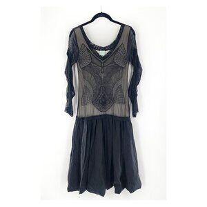 LEGATTE JEANS SAVE the QUEEN Embroidered Drop-Waist Dress Black